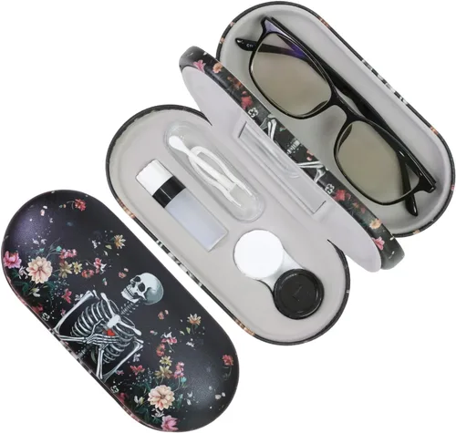 Miniatura 26 de Estuche 2 en 1 para Lentes de Contacto y Anteojos para Mujeres, Hombres y Niños, Estuche Duro Portátil de Doble Cara para Anteojos de Viaje