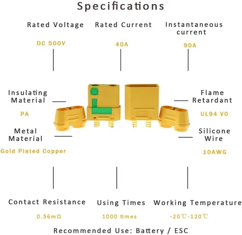 Miniatura 5 de SoloGood Amass - 5 pares de conectores XT90S XT90-S XT90 XT90 antiestacionamiento, conector macho hembra para batería, ESC y cable de cargador