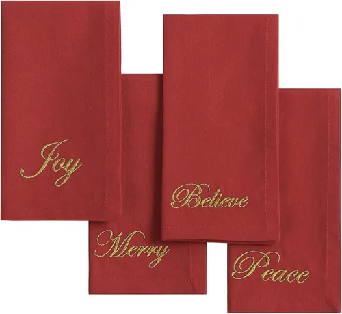 Elrene Home Fashions Holiday Sentiments Seasonal Sayings Servilletas de Tela para Cena, Juego de 4, 17 Pulgadas por 17 Pulgadas, Rojo