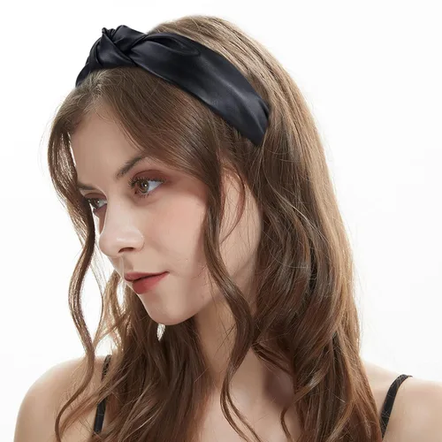Miniatura 3 de YISSION Diademas anudadas para mujer, accesorios para el cabello con nudo superior ancho de cuero antideslizante en blanco y negro