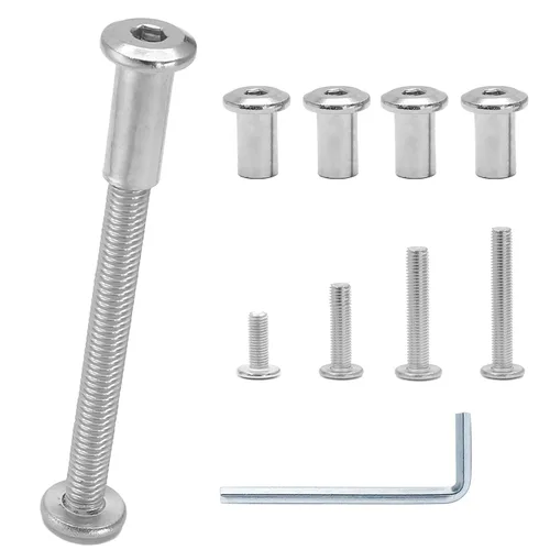 Miniatura 19 de 10 pares (20 piezas) M6 x 0.630 in Tornillo hexagonal con llave Allen, pernos de conector plateados para muebles, tornillos avellanados M6, tuercas