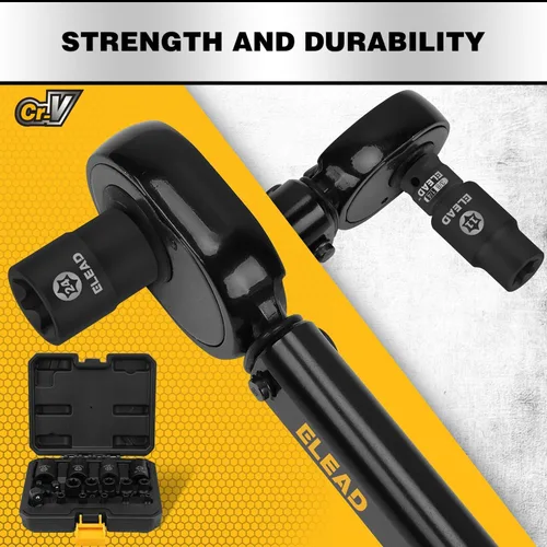 Miniatura 3 de Juego de llaves de vaso E-Torx invertidas de 17 piezas, acero Cr-V de impacto prémium E4 - E24 Star hembra para llave de impacto 1/2 3/8 1/4 Kit