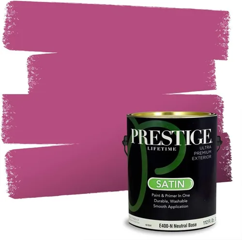 Miniatura 140 de Prestige Paints E100-T-SW6591 Pintura exterior e imprimación en uno, 1 galón, plano, combinación comparable de Sherwin Williams Amaryllis, 1 galón