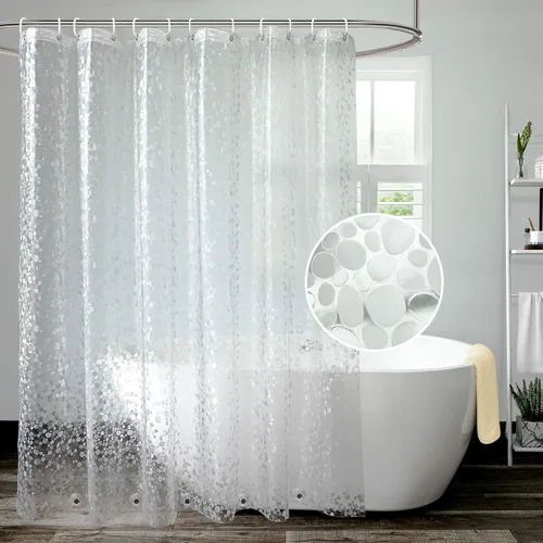 Miniatura 11 de AooHome Cortina de ducha corta transparente de 72 pulgadas de ancho x 60 pulgadas de alto, cortina de división de plástico PEVA con ganchos, ojales