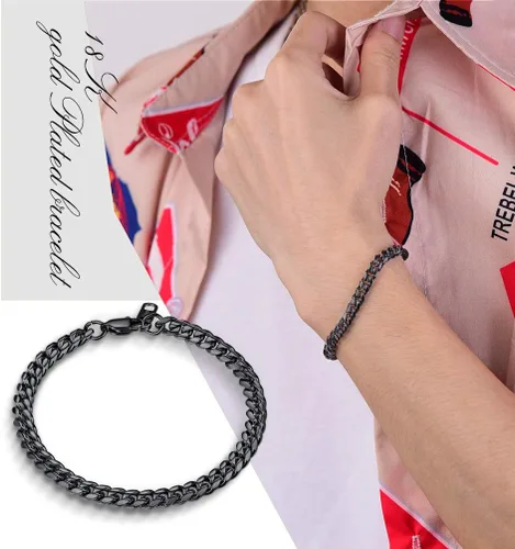 Miniatura 2 de PROSTEEL Pulsera de acero inoxidable para hombres y mujeres, elegantes pulseras de eslabones cubanos, chapado en oro negro de 18 quilates, ancho