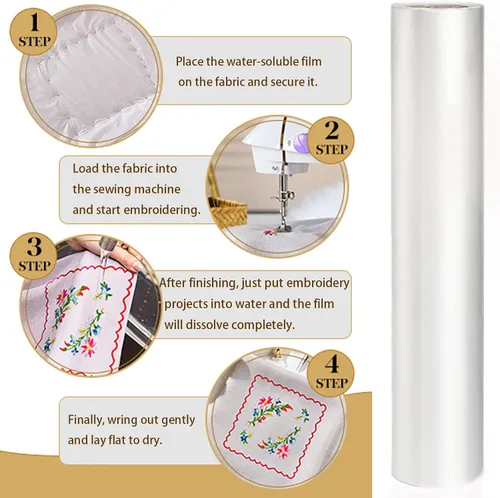 Miniatura 4 de Nicunom Estabilizador soluble en agua para película de bordado, rollo de 12 pulgadas x 30 yardas, estabilizador de bordado soluble en agua