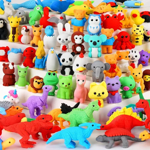 Miniatura 15 de URSKYTOUS 35 borradores de animales de escritorio para niños, borradores de lápices de animales, juguetes de borrador a granel, regalos para premios