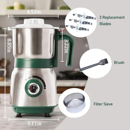 Miniatura 6 de Molinillo eléctrico para cocina, molinillo de granos de 500 W con 3 cuchillas de acero inoxidable, versátil molinillo de especias para café, moler