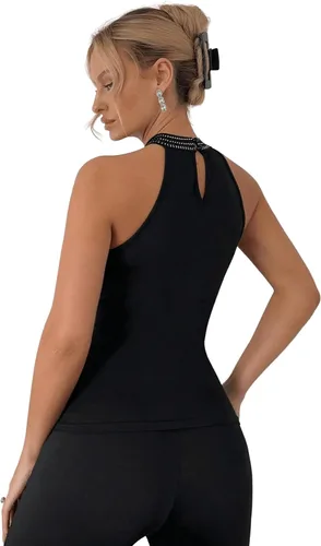 Miniatura 2 de Floerns Blusa sin mangas con cuello halter y diamantes de imitación para mujer