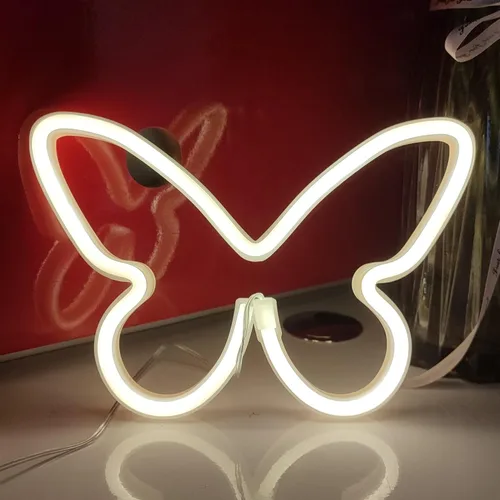JYWJ Letrero de neón de mariposa, luz de neón con pilas USB o 3 AA, decoración de mesa LED, decoración de pared de dormitorio, regalo de cumpleaños,