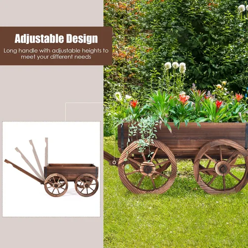 Miniatura 4 de S AFSTAR Carro de madera, soporte para maceta de flores de madera con 4 ruedas y agujeros de drenaje, maceta Amish, soporte de maceta rodante