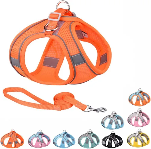Miniatura 7 de Juego de arnés y correa para perro pequeño, arnés sin tirones para cachorros para caminar al aire libre, chaleco reflectante de malla transpirable