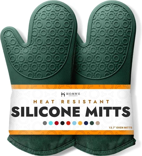 Miniatura 24 de HOMWE - Manopla de horno profesional y extralarga de silicona, guantes con forro acolchado, agarraderas resistentes al calor, guantes flexibles