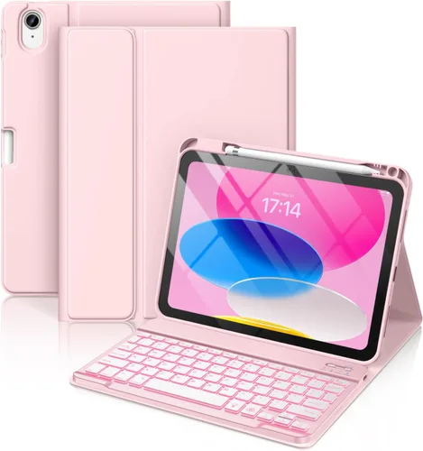 Hamile Funda para iPad de 11ª y 10ª Generación con Teclado - 7 Colores Retroiluminados Inalámbrico Desmontable Funda Folio con Teclado y Soporte