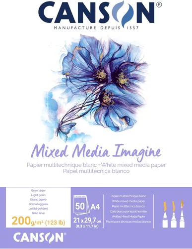 Miniatura 7 de Canson Imagine Mixed Media - Papel de 7.05 oz/m², color blanco natural, bloc A3, incluye 50 hojas