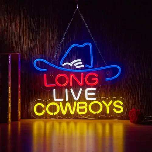 Letrero de Neón Long Live Cowboy para Decoración de Pared, Luz de Decoración con Letrero de Neón LED Cowboy. blanco+azul+amarillo+rojo