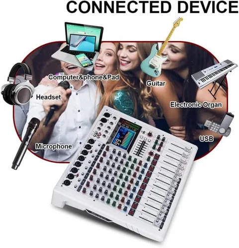 Miniatura 6 de GF8PRO - Consola de DJ profesional de 8 canales, con ecualizador de 7 etapas, 99 efectos de reverberación, pantalla LCD a color, función de silencio