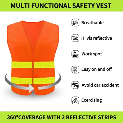 Miniatura 2 de Chaleco de seguridad, chaleco reflectante de alta visibilidad para hombres, trabajo, ciclismo, corredor, topógrafo, voluntario, carretera