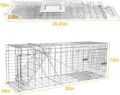 Miniatura 2 de Paquete de 2 trampas para gatos H&B, trampas humanitarias para gatos salvajes, jaula de trampa para animales vivos, 32 x 12 x 10 pulgadas, trampa