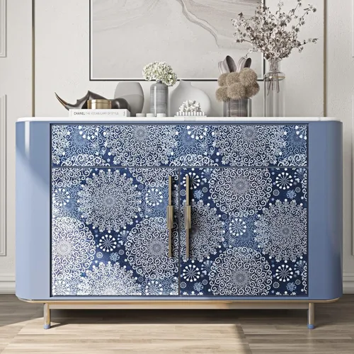 Miniatura 5 de ReWallpaper Papel tapiz azul y blanco de 17.5 pulgadas x 39 pies, papel de contacto floral bohemio para armarios, cajones, paredes, papel tapiz