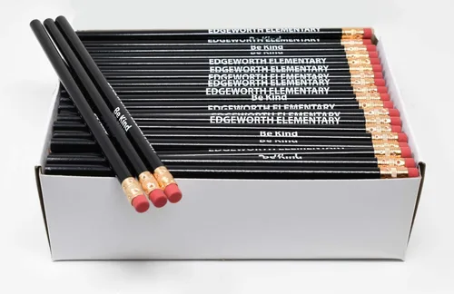 Miniatura 23 de Pencil Guy Lápices redondos negros mate impresos personalizados, 500 por caja, color negro mate