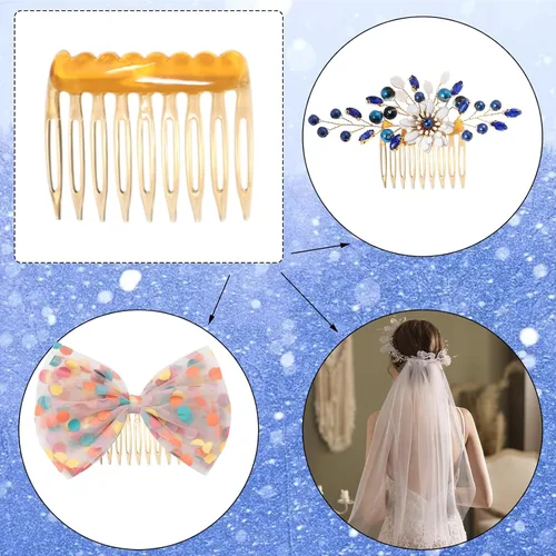 Miniatura 4 de Honbay 24 peines de plástico con 9 dientes, clips laterales para boda, velo de novia, peluca, tocados, accesorios de giro para peinado, moño, moño