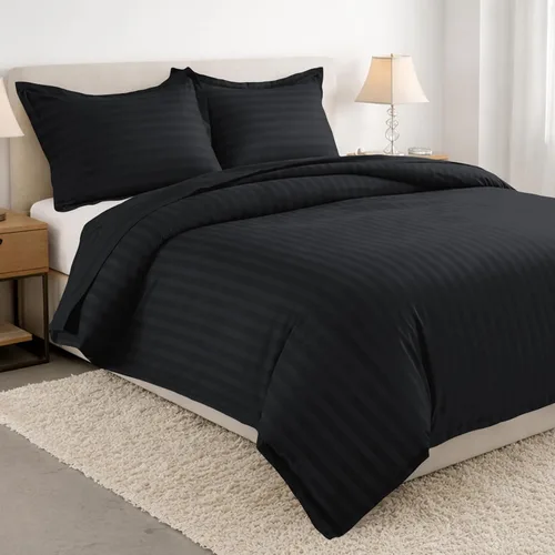 Elegant Comfort Silky-Soft - Juego de funda de edredón de 3 piezas, calidad hotelera, 1500, sin arrugas, tamaño matrimonial/queen, color negro