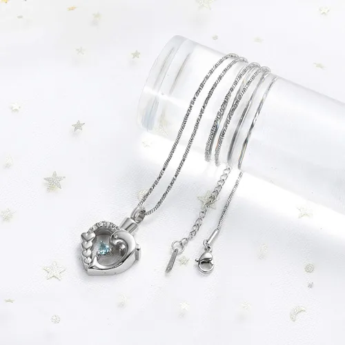 Miniatura 31 de Yinplsmemory Collar de urna de corazón de delfín para cenizas para mujer, colgante de urna de corazón de cristal, collar de recuerdo de cenizas