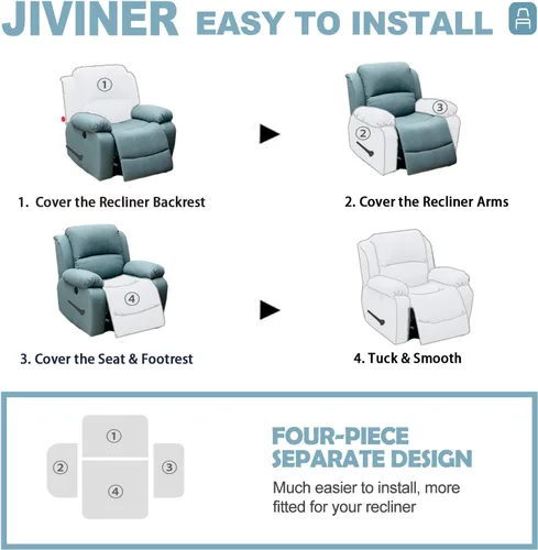 Miniatura 6 de JIVINER Fundas súper elásticas para sillas reclinables, de elastano, suave, con bolsillos, protector de muebles reclinables