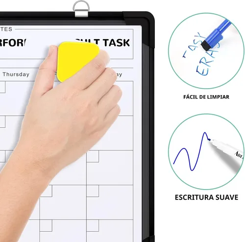 Miniatura 8 de Pizarra blanca con calendario mensual para pared, pizarra de borrado en seco de 16 x 12 pulgadas, pequeña pizarra blanca magnética, tablero colgante