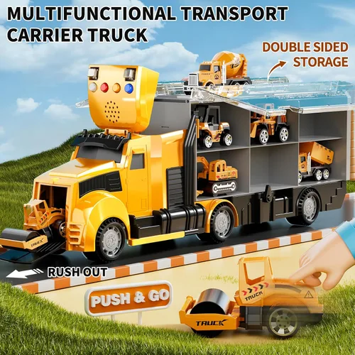 Miniatura 3 de NIPLOOOW Juego de juguetes de camiones de construcción con alfombra de juego, juego de vehículos de transporte de camiones para niños de 3, 4, 5 y 6