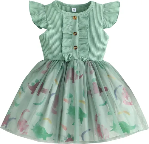 Vestido de manga larga para bebé y niña, vestido casual de princesa floral, falda tutú acanalada para niños