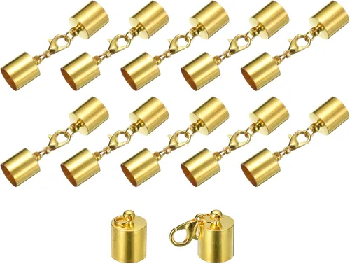 Miniatura 21 de uxcell Juego de 10 tapas de cuero de 0.315 in con cierres de pinza de langosta, terminadores de barril para hacer pulseras de cuero, tono bronce