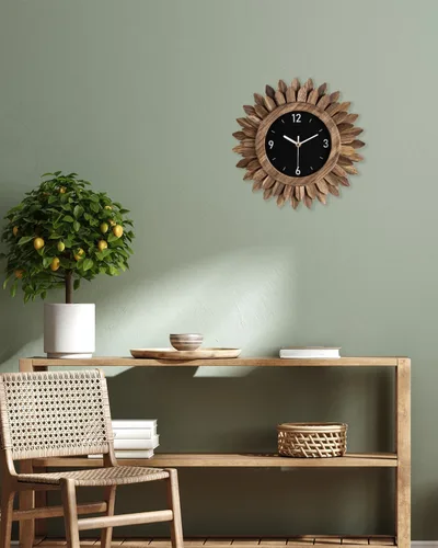 Miniatura 3 de Honiway Reloj de pared a pilas de 12 pulgadas, de madera rústica, bohemio, con diseño sunburst, reloj de pared decorativo silencioso sin tictac