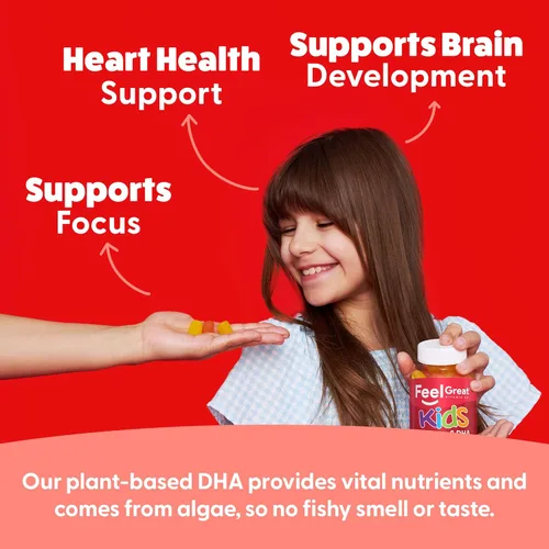 Miniatura 5 de Feel Great Vitamins Kids DHA Gummies con Omega 3 6 9, vitamina C (paquete de 2) Apoya la función cerebral saludable, la visión y la salud