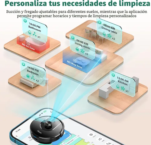 Miniatura 5 de Tikom Robot Aspirador y Fregona, Aspiradora Robótica de 6000 Pa con Base de Vaciado Automático, Capacidad de 90 Días, Navegación LiDAR, Mapeo