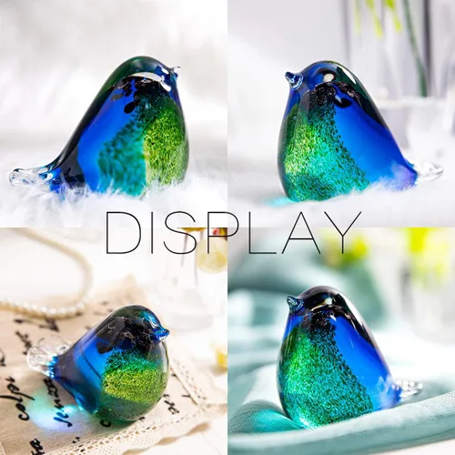 Miniatura 5 de QFkris Qf Figura de pájaro de vidrio soplado hecha a mano de 4" de QFkris, regalo de Navidad, cumpleaños, adornos decorativos para el hogar en azul