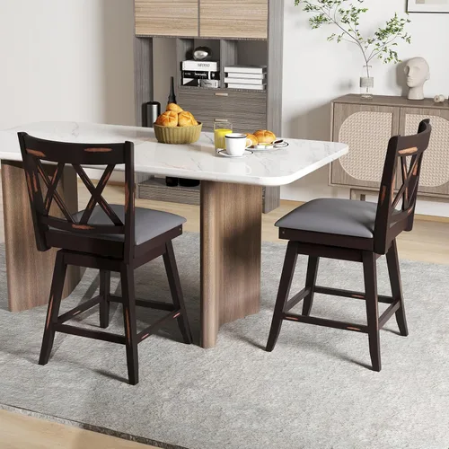 Miniatura 2 de COSTWAY Juego de 2 Taburetes de Bar para Isla de Cocina, Silla de Altura de Mostrador de 25 Pulgadas con Respaldo Ergonómico, Reposapiés, Superficie