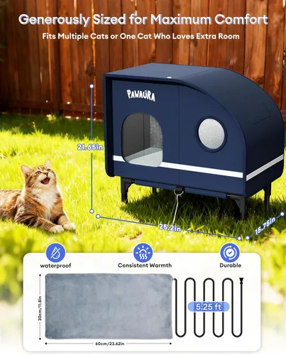 Miniatura 3 de Casa climatizada para gatos resistente a la intemperie para gatos al aire libre, refugio grueso estilo cámper con almohadilla térmica termostática