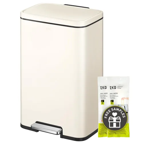 EKO Madison Vanilla - Bote de basura con pedal de acero inoxidable de 50 litros/13.2 galones con forro interior - Acabado resistente a las huellas