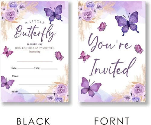 Miniatura 4 de EUDOSI Juego de 20 invitaciones para baby shower de mariposa con sobres, una pequeña mariposa está en camino, tarjetas de invitación de baby shower