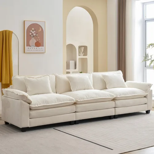 Miniatura 21 de Oprisen Sofá Seccional Modular, Cómodo Cloud Couch Sofá Seccional, Sofá Cama de Chenilla con Asiento Profundo con Almohadas Decorativas para Sala