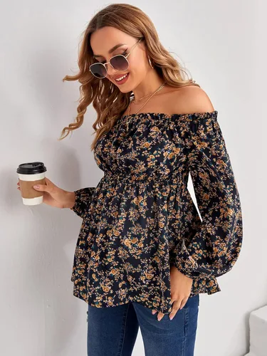 Miniatura 4 de Floerns Ditsy - Blusa de maternidad con hombros descubiertos para mujer