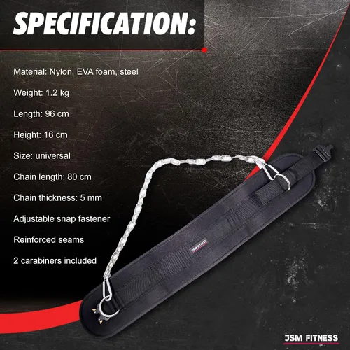 Miniatura 7 de Cinturón de inmersión premium con hebilla de acero, cadena duradera y mosquetones, perfecto para levantamiento de pesas y dominadas con carga