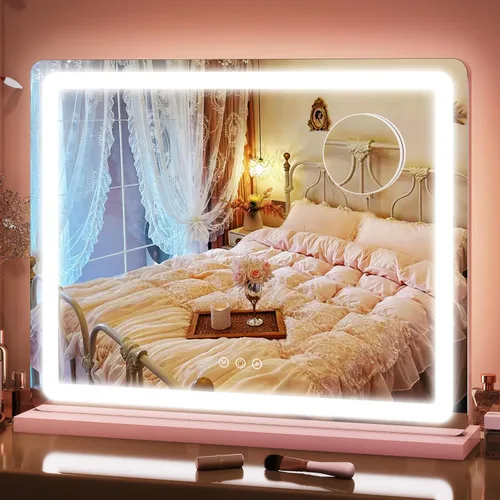 Miniatura 15 de FENNIO Espejo de tocador de 23 x 18 pulgadas con luces, espejo de maquillaje LED, espejo Hollywood con 3 modos de color y brillo ajustable, espejo