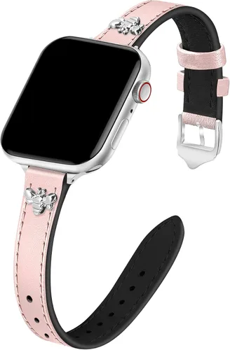Miniatura 45 de JR.DM Correas de cuero delgadas compatibles con Apple Watch Band 1.496 in 1.575 in 1.614 in 1.654 in 1.732 in 1.772 in 1.811 in 1.929 in, correa