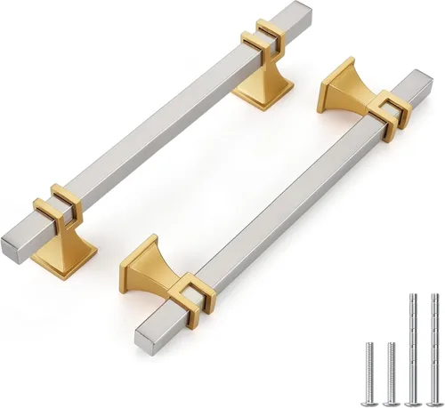 Miniatura 12 de Haliwu Paquete de 5 tiradores de gabinete con barra en T negra y dorada de 3 pulgadas, tiradores de puerta para armarios de cocina, manijas de zinc