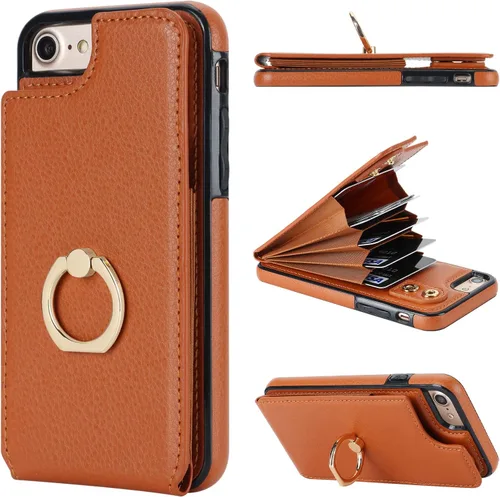 Miniatura 12 de Folosu Funda tipo cartera para iPhone SE (2022) iPhone SE (2020) iPhone 7/8 con soporte para tarjetas, soporte de anillo de rotación de 360°, Azul