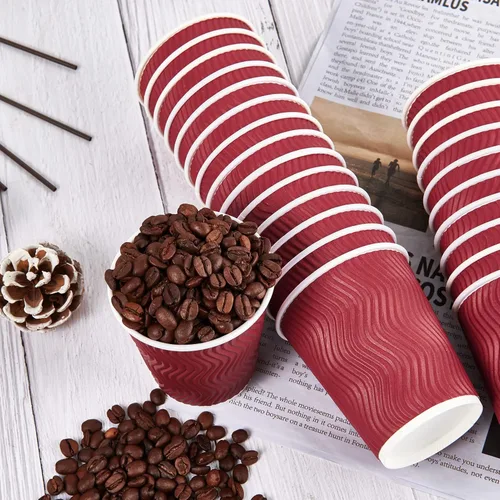 Miniatura 5 de JollyPack Paquete de 120 Tazas de Café de Papel, Tazas de Café Desechables de 8 oz, Tazas Rojas para Bebidas Calientes con Pared Ondulada Aislante