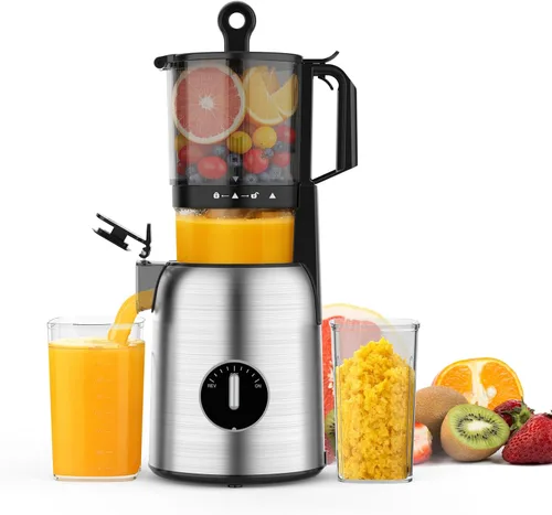 Miniatura 9 de Kismile Exprimidor de prensa en frío de 300 W, conducto de alimentación de 5.4 pulgadas de ancho, máquinas exprimidor de masticación lenta